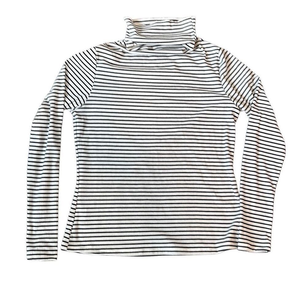 Nautical Stripes Ribbed Turtleneck Long Sleeve T-shirt L
